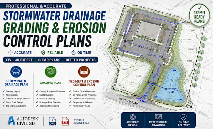 design stormwater drainage plan and grading plan, sediment erosion control plan