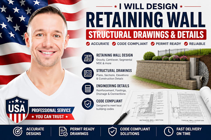 design retaining wall structural drawings and details