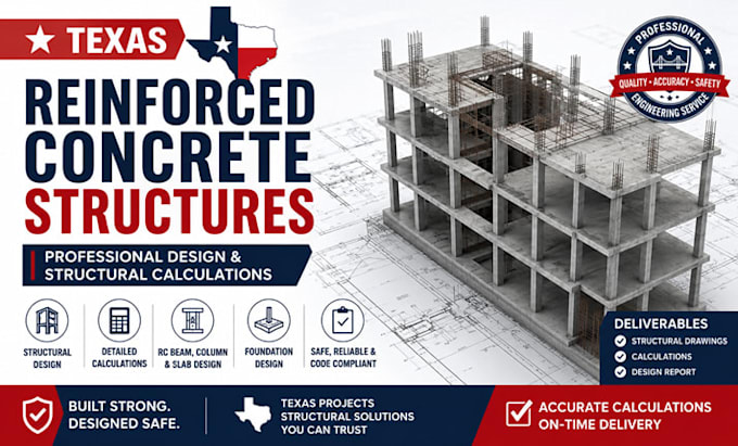 design texas reinforced concrete structures and provide structural calculation
