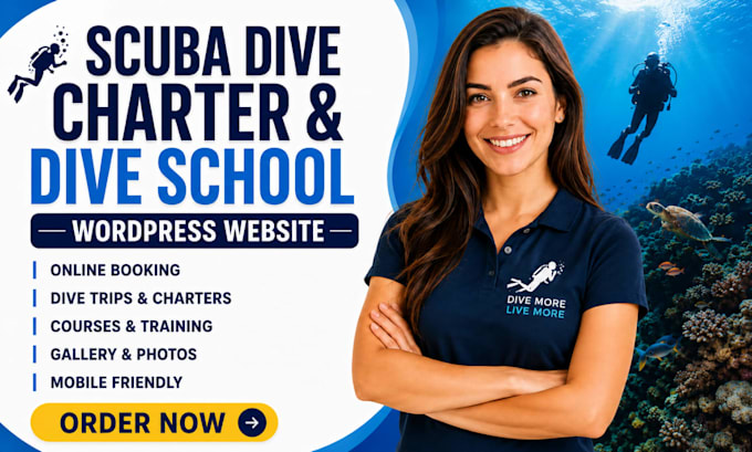 design scuba dive charter booking freediving instructor school wordpress website
