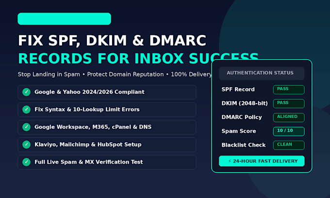 fix spf dkim dmarc records for email deliverability