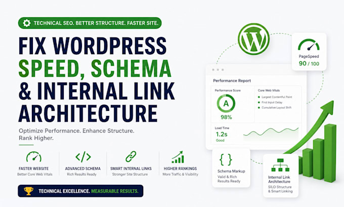 fix wordpress speed, schema markup, and internal link architecture