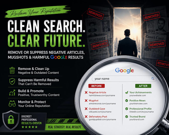 remove or suppress negative articles, mugshots, and harmful google result