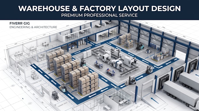 design warehouse layout, factory floor plan and industrial cad drawing
