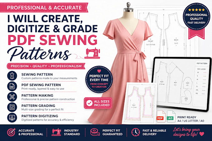 create digitize and grade professional PDF sewing patterns