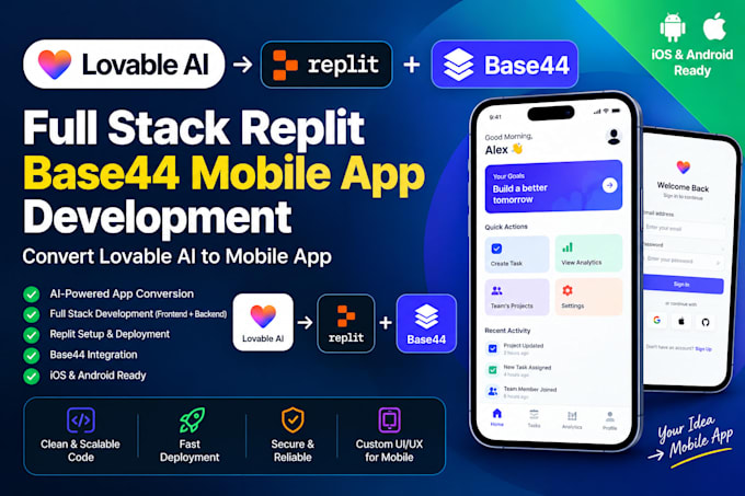fullstack replit base44 mobile app development lovable to ios android mobile app