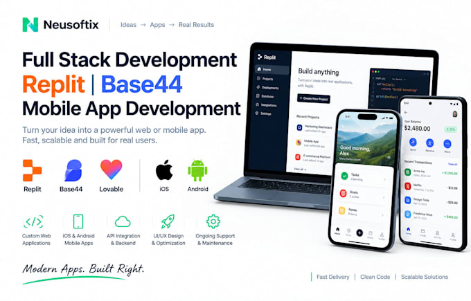 full stack replit base44 mobile app development lovable ios android mobile app