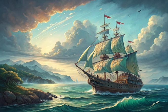make a ship oil painting based on your ideas