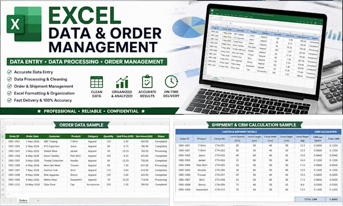 do excel data entry, data processing and order management