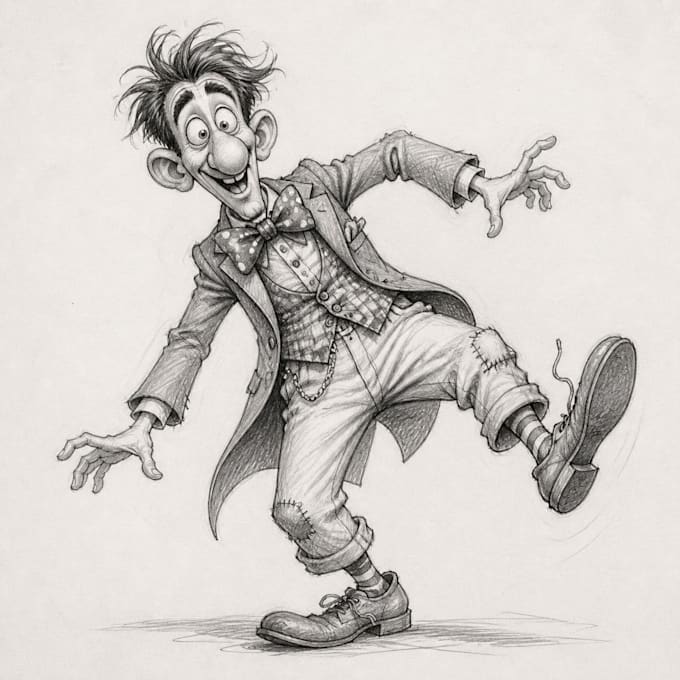 draw black and white  cartoon sketch