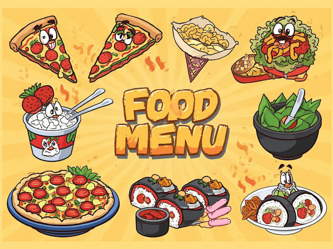 food illustration, cartoon, food vector, menu design, vector