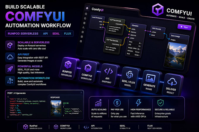 build scalable comfyui automation workflow, runpod serverless, api, sdxl flux a