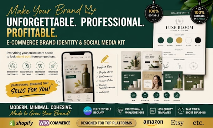 design a professional e commerce brand identity and social media kit