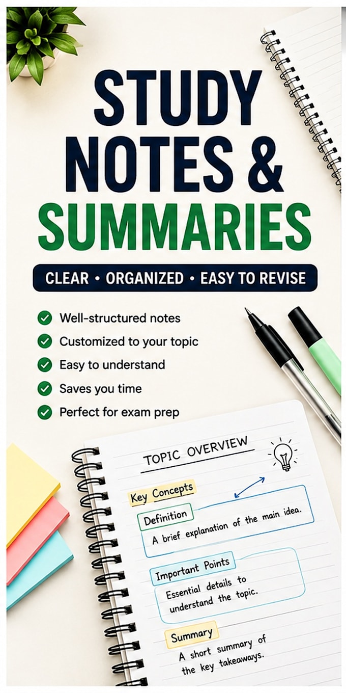 create clear study notes summaries and revision materials