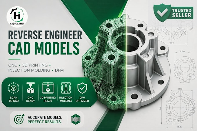reverse engineer cad models for cnc, 3d printing, injection molding and dfm