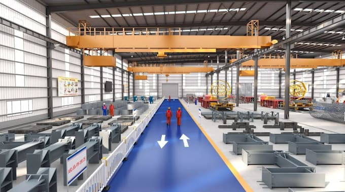 redesign production warehouse interior, industrial manufacturing workshop layout