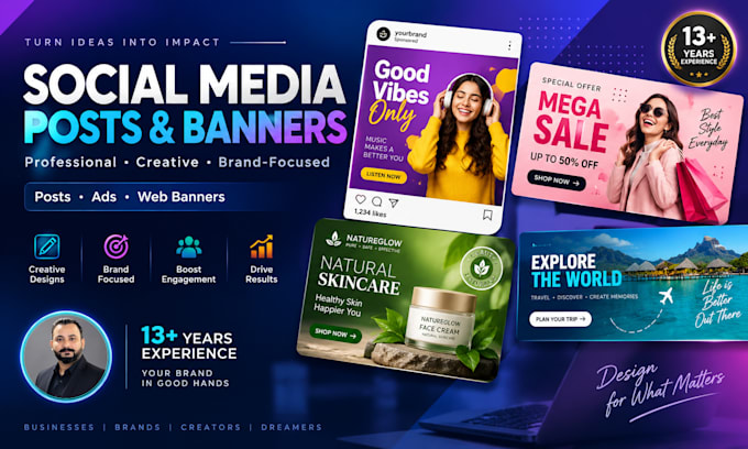 create professional social media post designs for brands