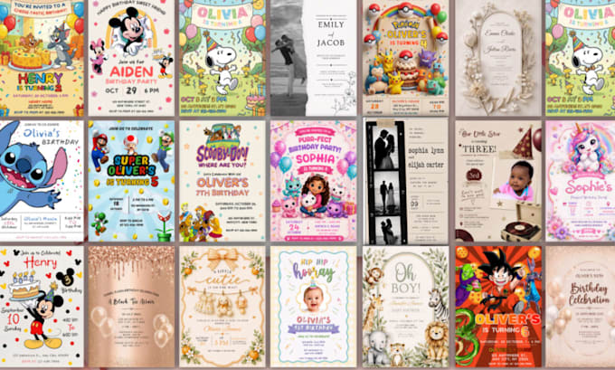 design themed birthday and party invitations