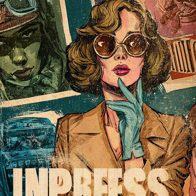 draw vintage illustration, distressed retro or comic art