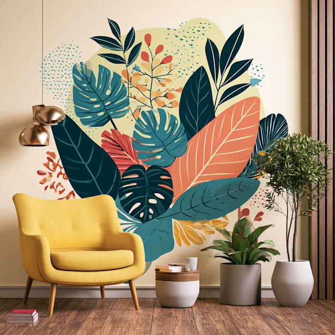 design professional doodle wall art, mural, decal art