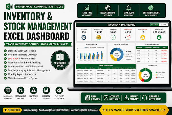 create inventory stock management excel dashboard and tracker