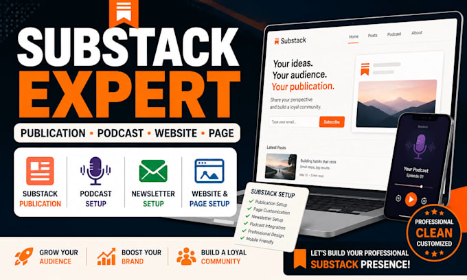 do substack expert publication podcast setup, substack website and page