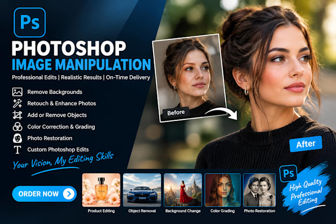 do any photoshop manipulation, image editing, ai image fixing, photo editing