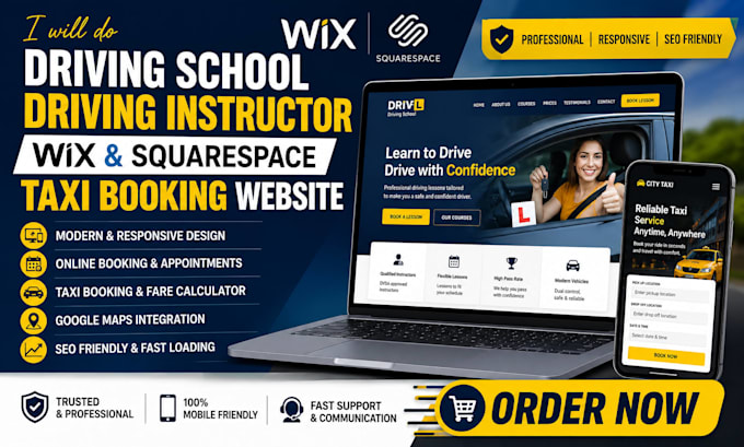 do driving school driving instructor wix squarespace taxi booking website