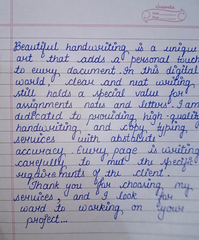 do beautiful english handwriting and copy typing work