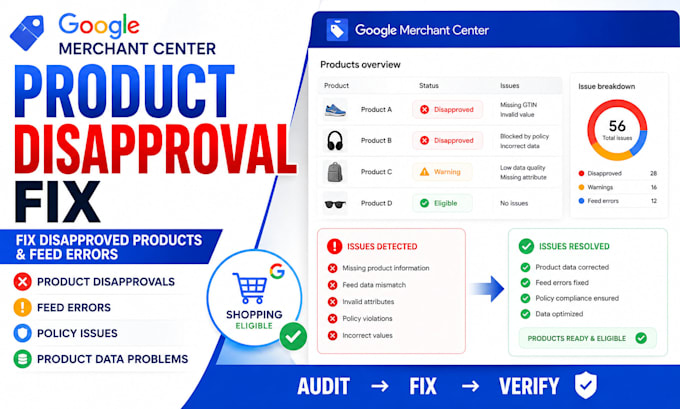 fix google merchant center product disapproval and feed errors
