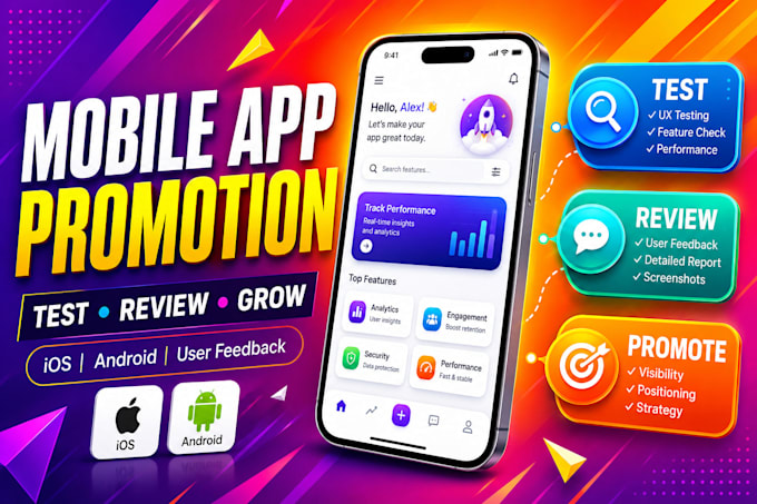 promote your mobile app with app marketing, testing and user review