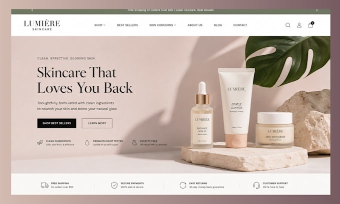 design skincare shopify store makeup website