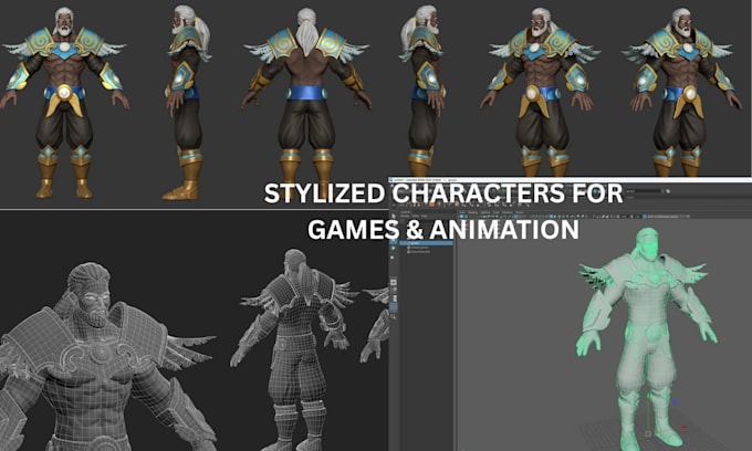 rig custom 3d stylized 3d character model for games, animation, or 3d printing