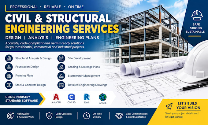 handle civil, structural design, analysis and engineering plans