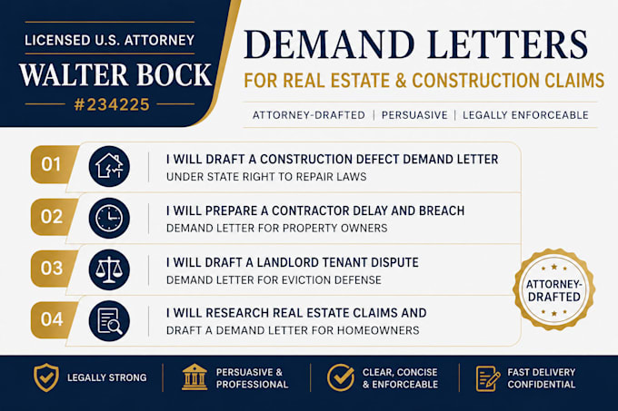 draft construction defect demand letter as a US attorney new home defect letter