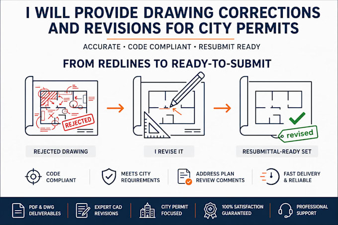 revise and correct architectural drawings for city permit approval