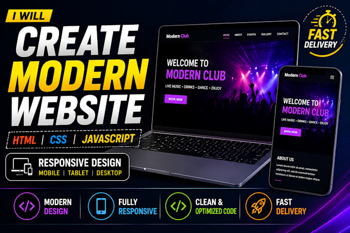 create a modern resposive website using html css react