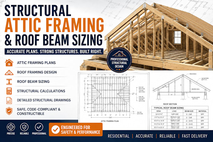 design structural attic framing plans, roof beam sizing