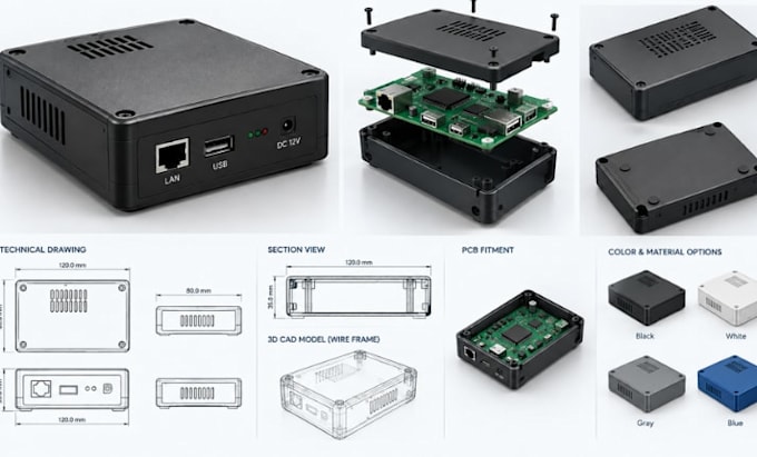 design a 3d pcb enclosure and electronic housing