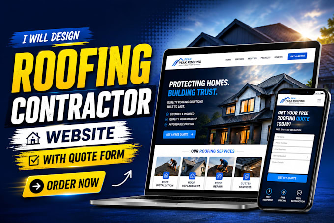 design a roofing contractor website with quote form