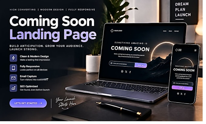 design a high converting coming soon landing page, waitlist page