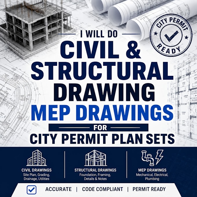 do civil and structural drawing, mep drawings for city permit plan sets