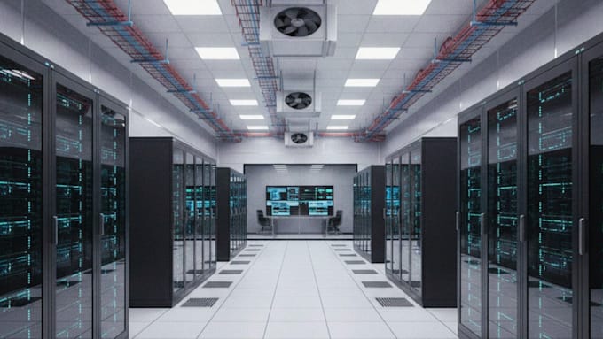 design 3d data center, server room, ai data center, modular data center