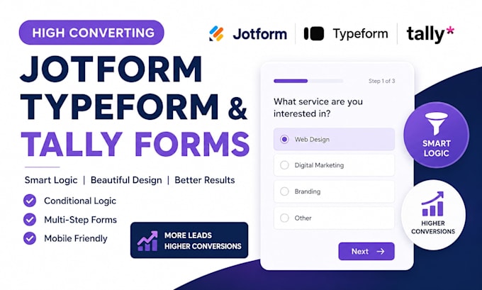 design high converting jotform typeform and tally forms with smart logic setup