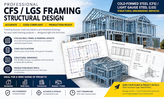 design lgs and cfs steel framing structural drawings