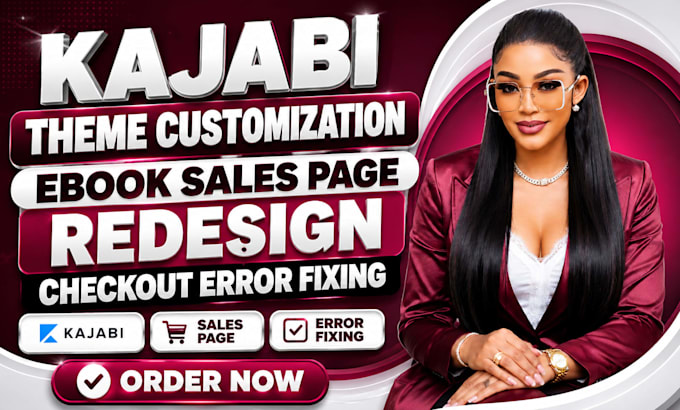 kajabi theme customization, ebook sales page design, redesign, checkout fixing