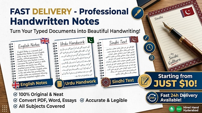 do beautiful handwritten sindhi, urdu notes and assignments