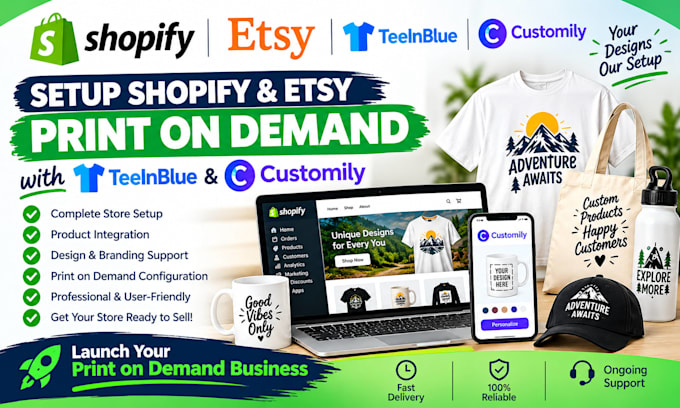 setup shopify etsy print on demand with teeinblue and customily