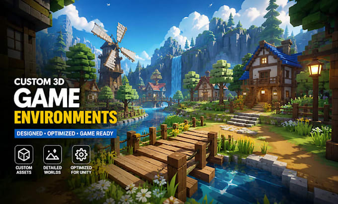 build 3d game environment, game assets, unity environment