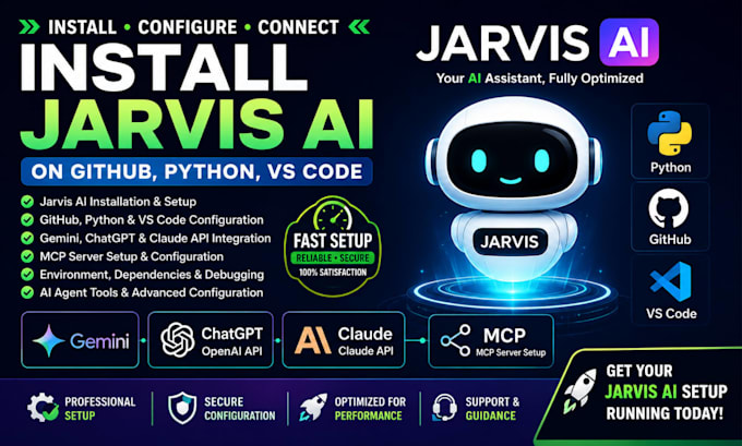 install jarvis ai on github, python, vs code, gemini, chatgbt, claude api, mcp